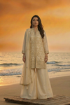 AYESHA Luxury Cream and Gold Embellished Ethnic Set FRONT