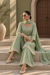 Amele Green Silk Blend Embroidered Kurta Palazzo Set