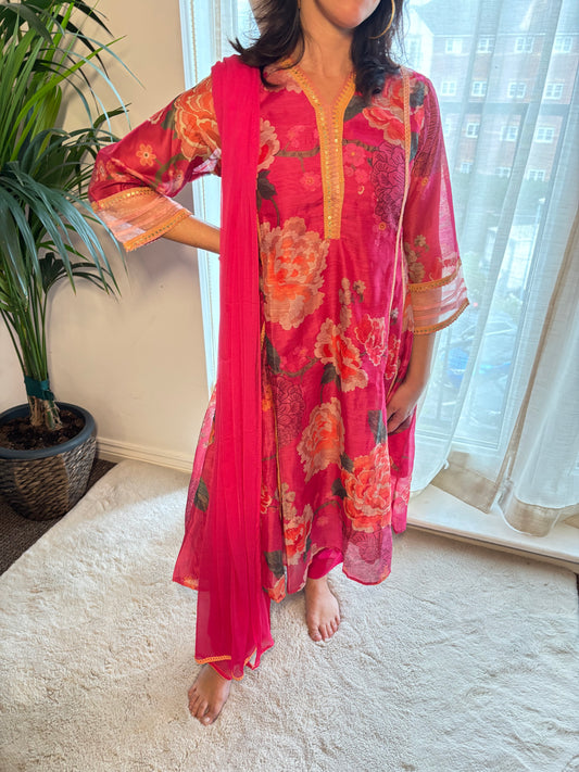 SAMARA – Floral Embroidered Chanderi Anarkali Set