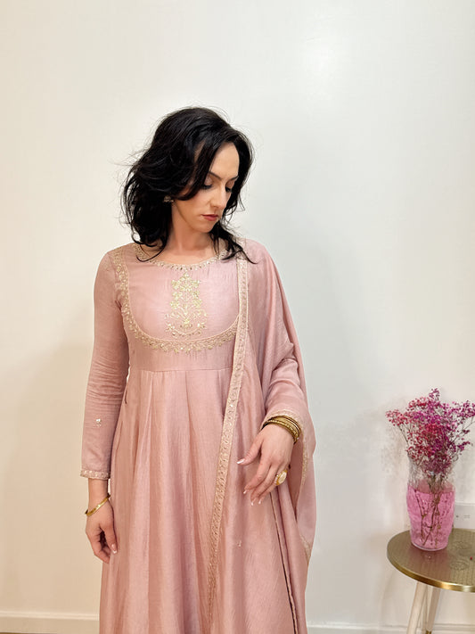 AMIRA – Pink Blush Floral Embroidered Anarkali Suit Set