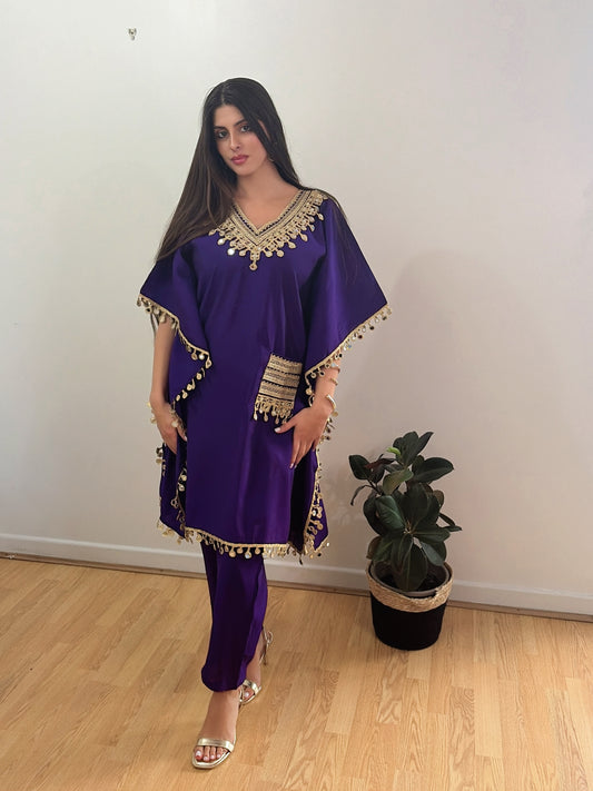 AVIRA – Ethnic Motifs Embroidered Kaftan Kurta & Trousers Set