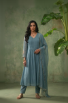 SAFA Elegant Blue Pintuck Mul Chanderi Suit Set