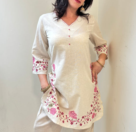 SIA – Floral Embroidered Cotton Kurta & Palazzo Set
