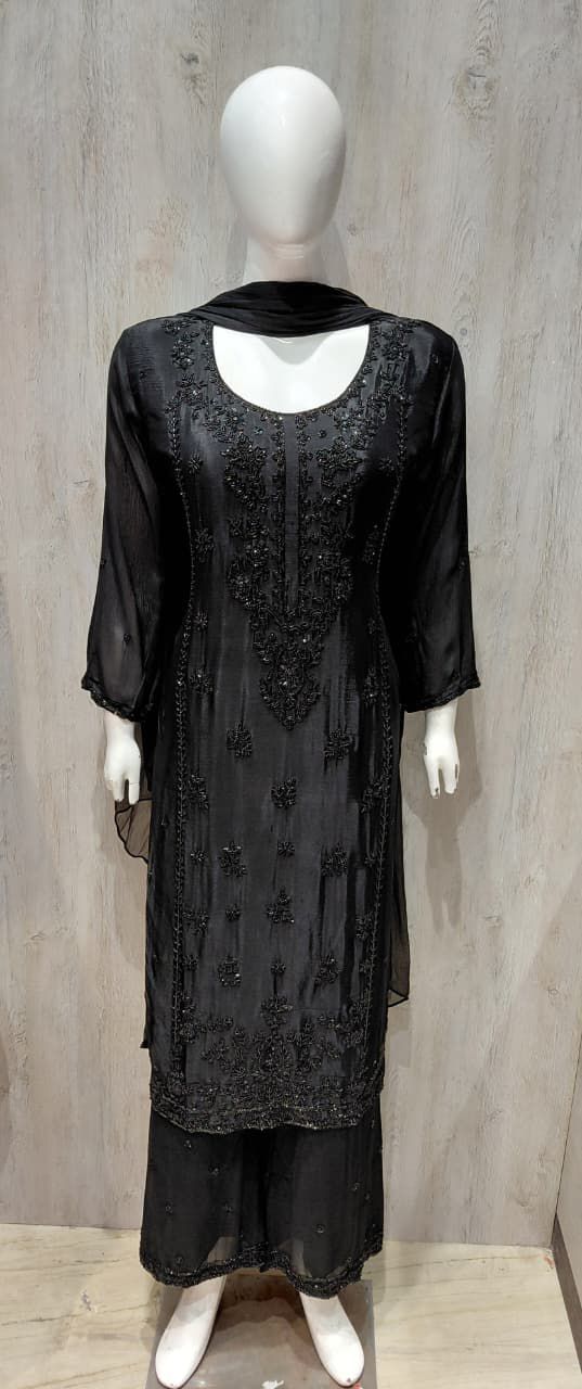 Sara Black Silk Blend Hand embellished Kurta Palazzo Set mannequin
