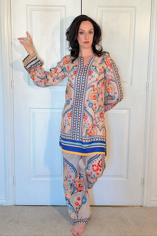 al Printed Co-Ord Kurta And Trouser Set front