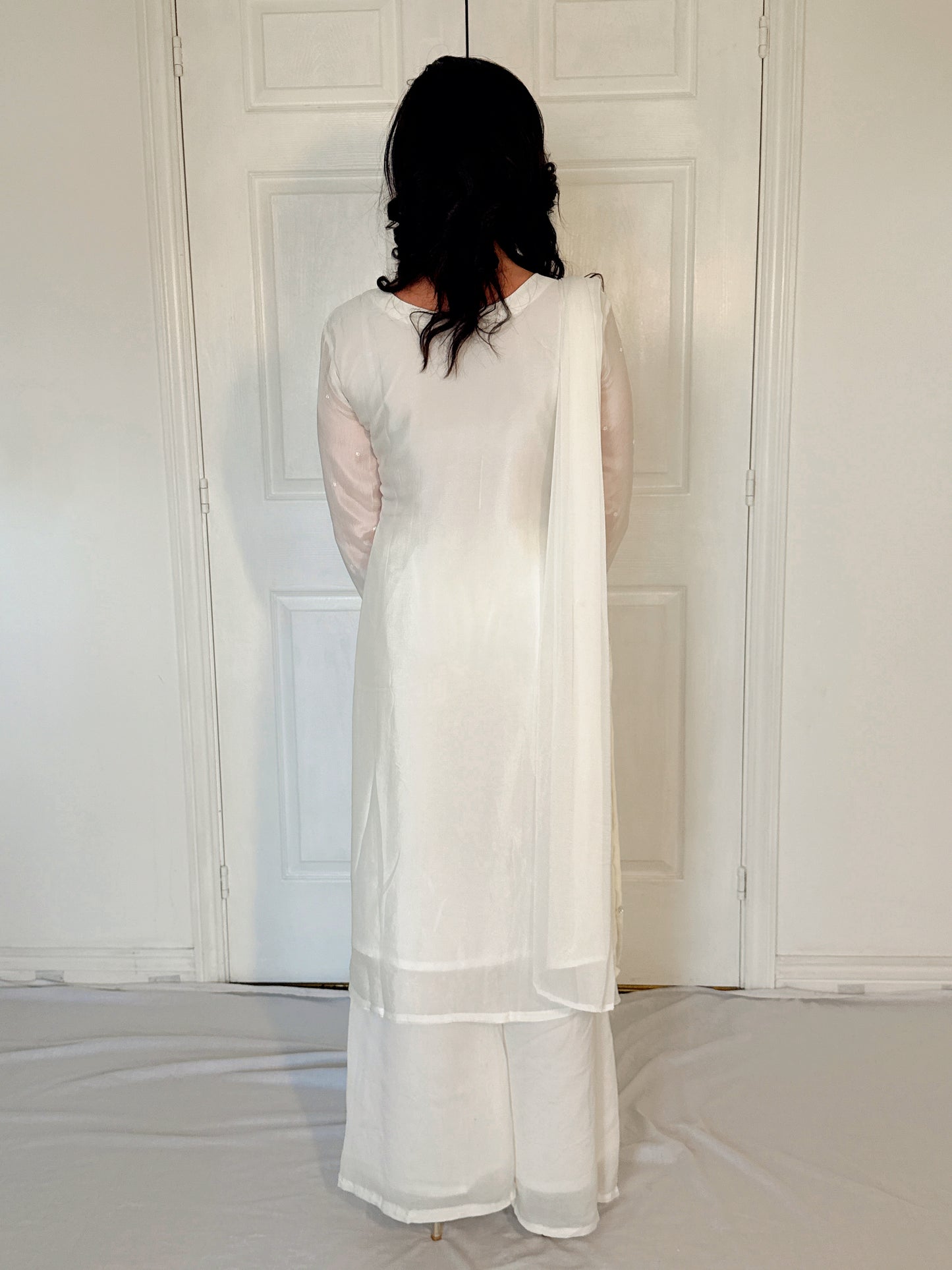 Sheeba White Silk Blend Embroidered Kurta Palazzo Set