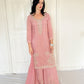 Tara Blush Pink Silk Blend Embroidered Kurta Palazzo Set