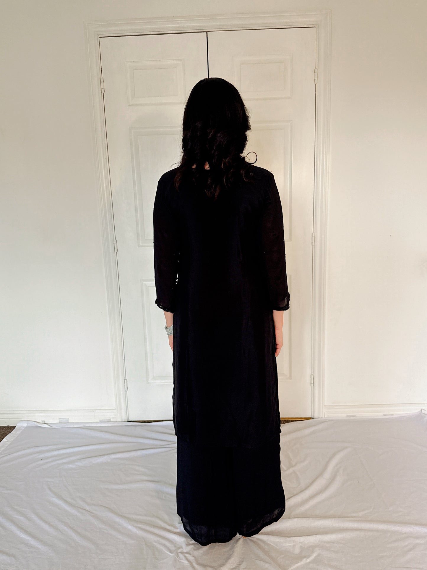 Sheeba  Black  Silk Blend Embroidered Kurta Palazzo Set