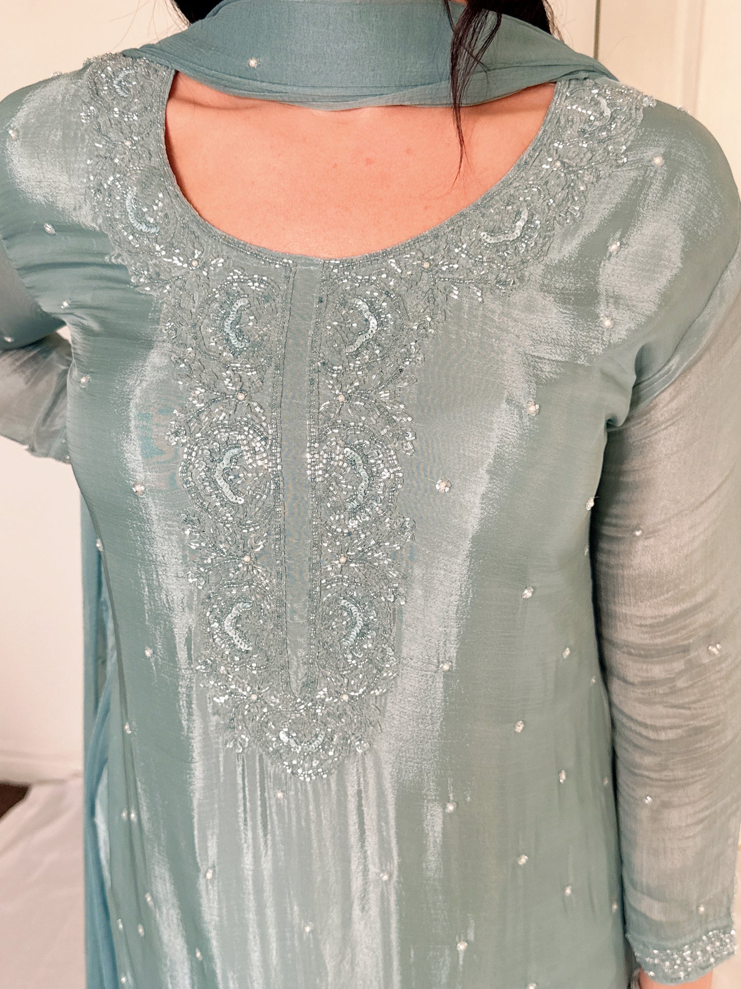 Aurelia Sea Green  Blend Embroidered Kurta Palazzo Set