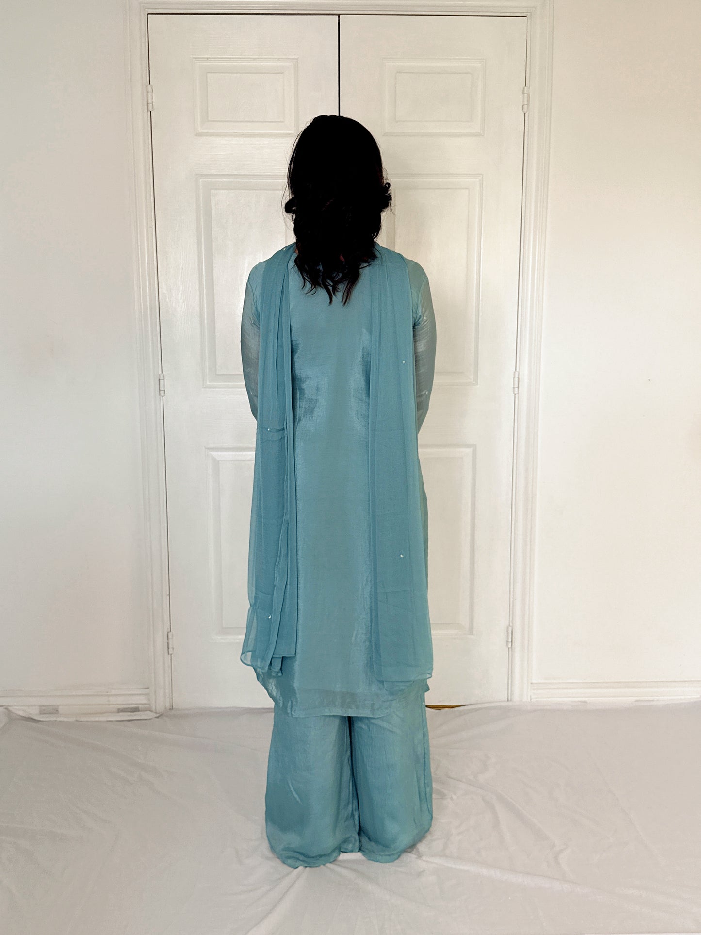 Aurelia Sea Green  Blend Embroidered Kurta Palazzo Set