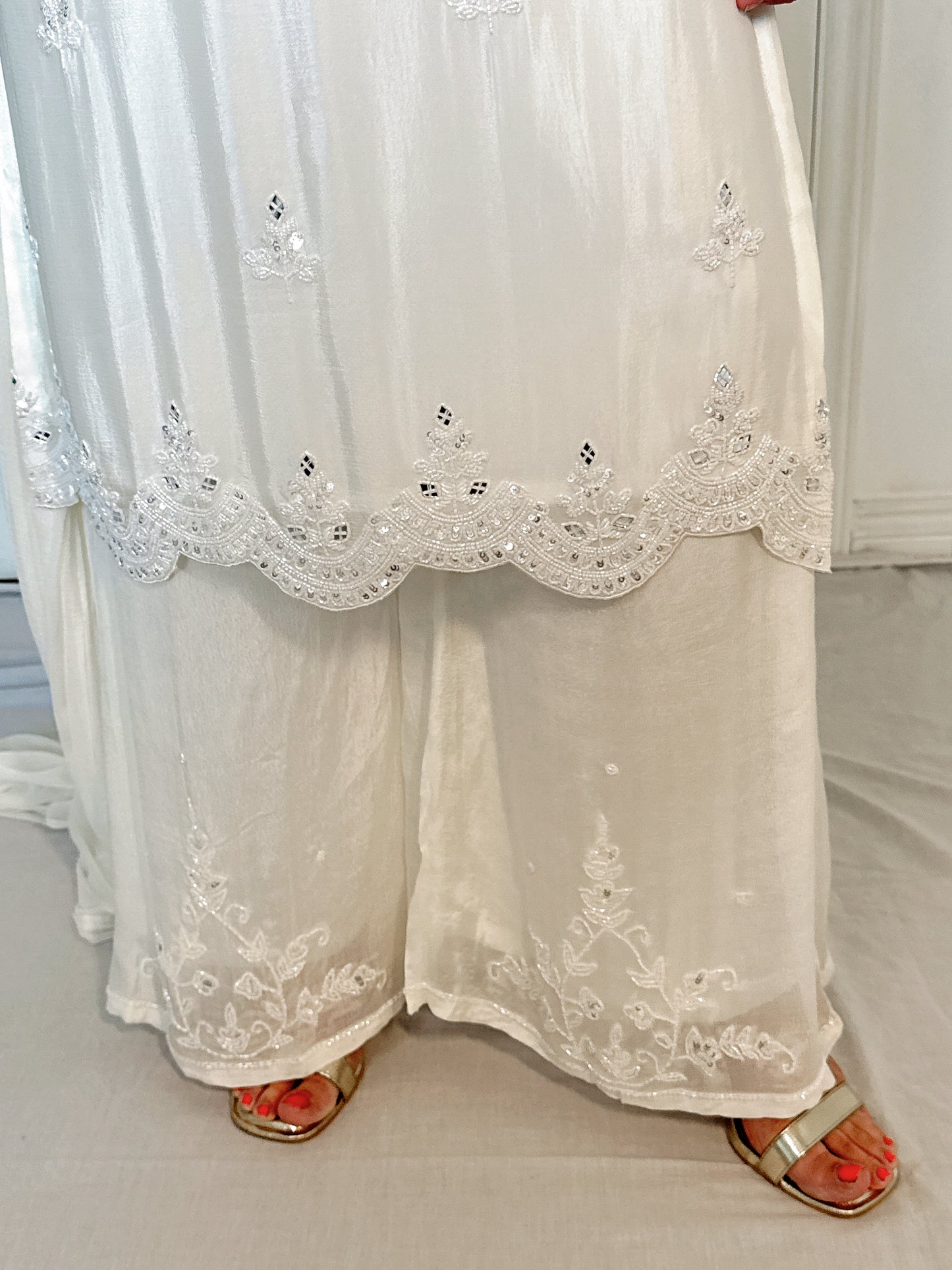 Sheeba White Silk Blend Embroidered Kurta Palazzo Set