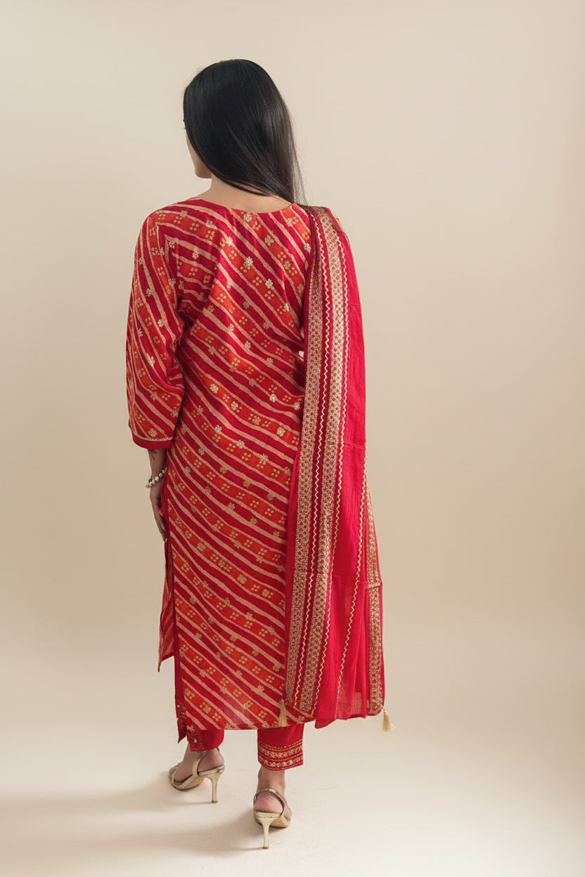 AANYA  Leheriya Print Kurta Set with Gold Motifs Back