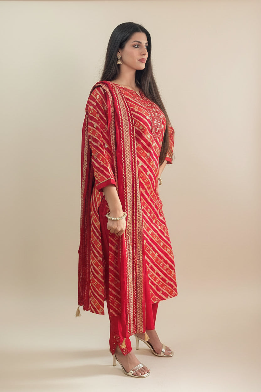 AANYA  Leheriya Print Kurta Set with Gold Motifs Side