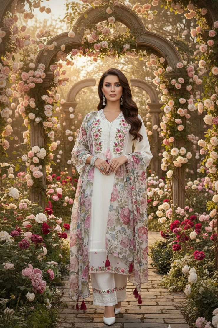 AARA  Embroidered Elegance Kurta Set with Dupatta AI 