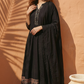 AASMA Black Ethnic Flare Anarkali Dress with Dupatta front ai 