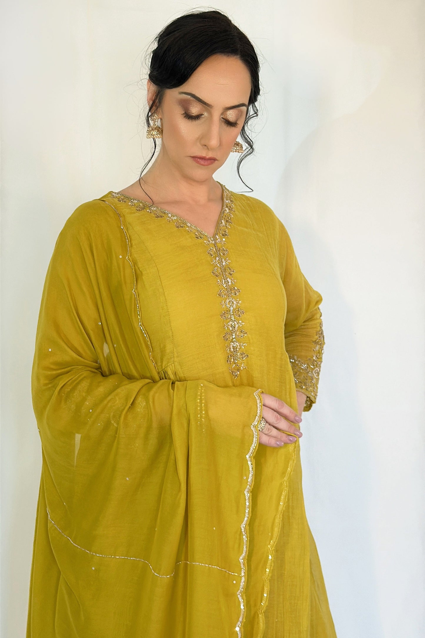 ALIA Green Mul Chanderi Embroidered Anarkali Suit Closeup 