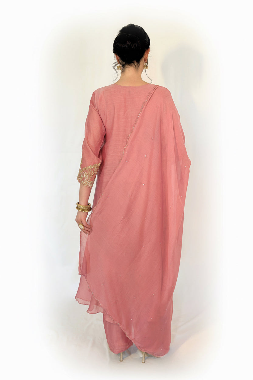 ALIA Pink Mul Chanderi Embroidered Anarkali Suit back 