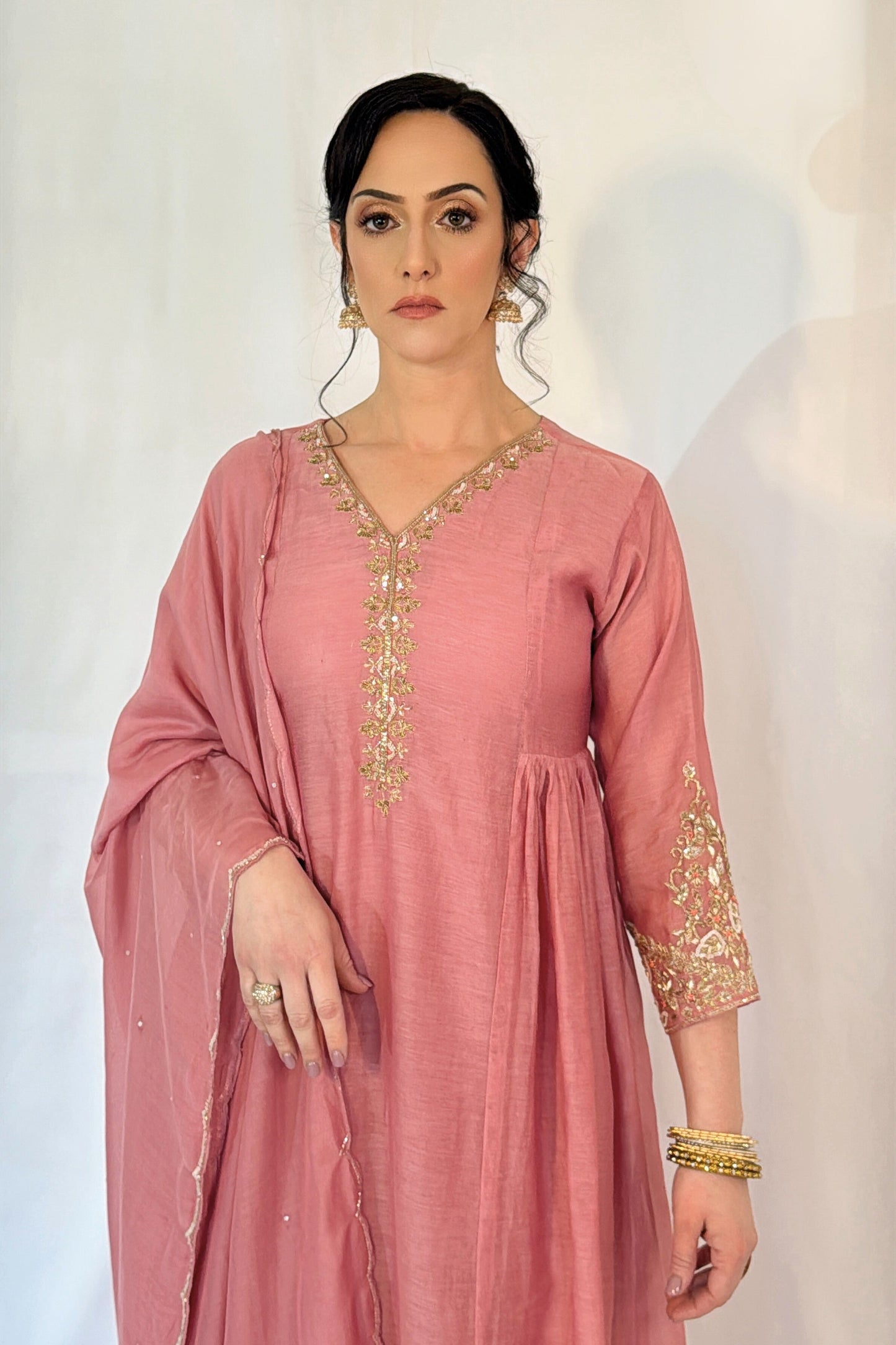 ALIA Pink Mul Chanderi Embroidered Anarkali Suit closeup 