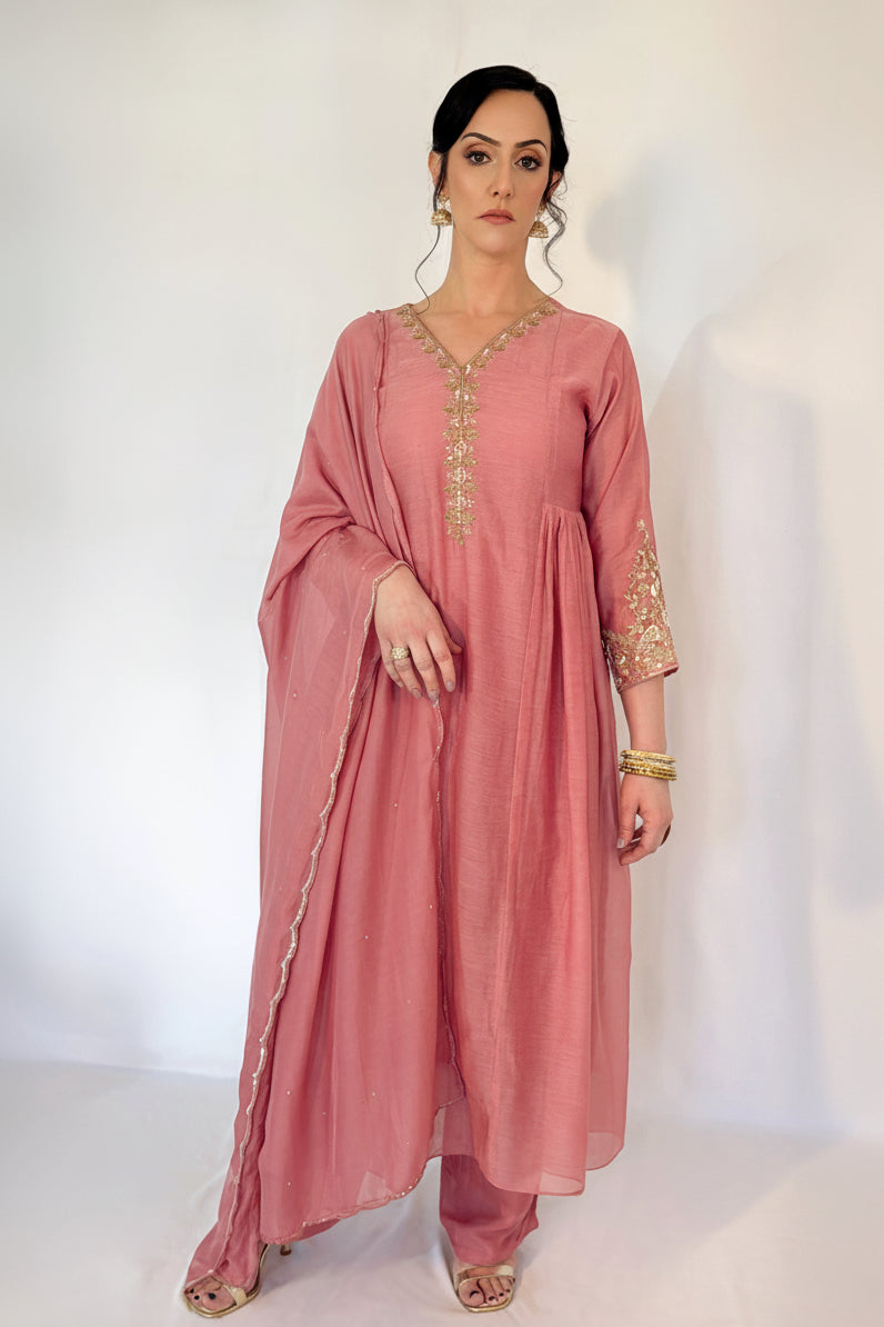 ALIA Pink Mul Chanderi Embroidered Anarkali Suit front 
