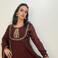 AMIRA  Coffee Floral Embroidered Anarkali Suit Set Close