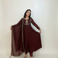 AMIRA  Coffee Floral Embroidered Anarkali Suit Set Front
