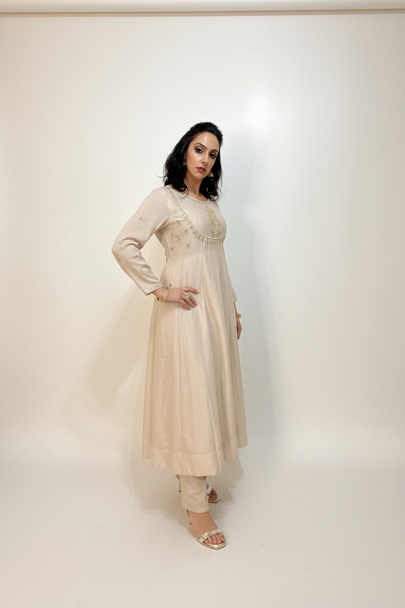 AMIRA Cream  Floral Embroidered Anarkali Suit Set Side