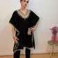 AVIRA Black Embroidered Kaftan Kurta Trousers Set