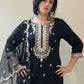 AVIRA Black Ethnic Motifs Embroidered Kaftan Kurta Trousers Set Front Close Up
