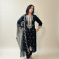 AVIRA Black Ethnic Motifs Embroidered Kaftan Kurta Trousers Set Front 1
