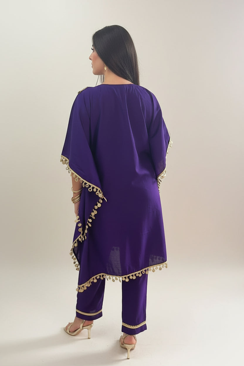 AVIRA  Ethnic Motifs Embroidered Kaftan Kurta Trousers Set Back