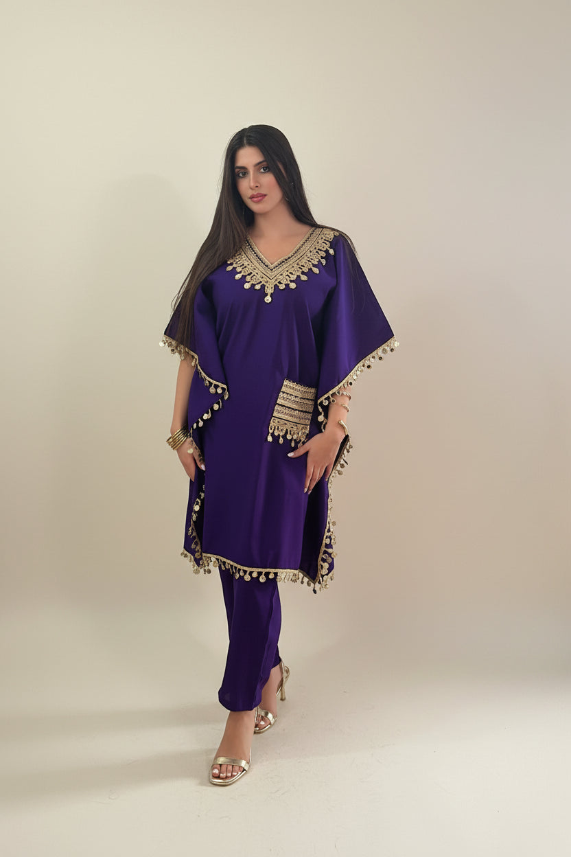 AVIRA  Ethnic Motifs Embroidered Kaftan Kurta Trousers Set Front
