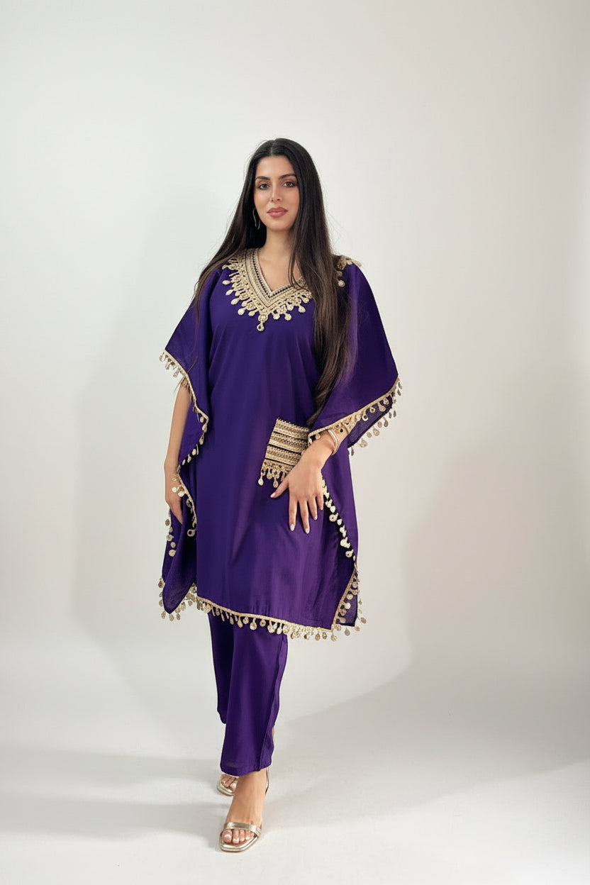 AVIRA  Ethnic Motifs Embroidered Kaftan Kurta Trousers Set Full Front