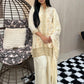 AYESHA  Luxury Cream and Gold Embellished Ethnic Set front  palazzo SIDE FRONT 