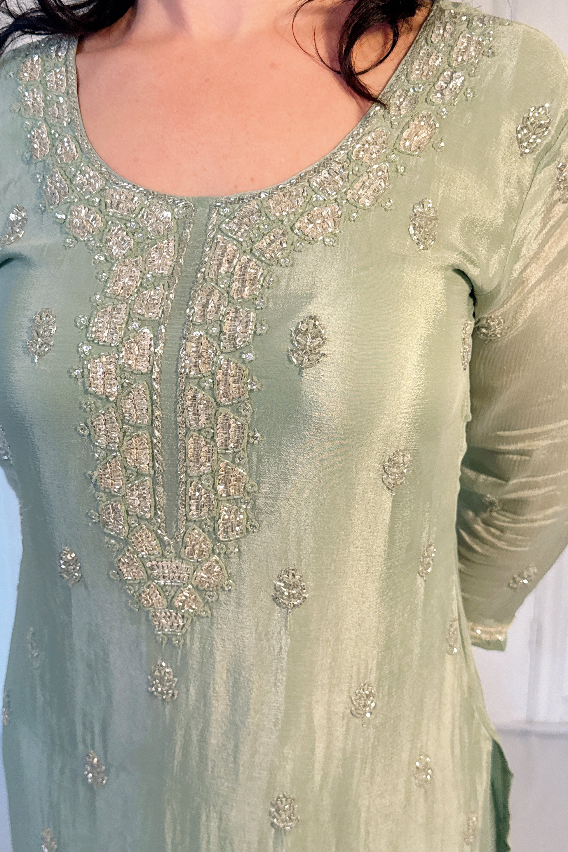 Amele green close up embroidery 