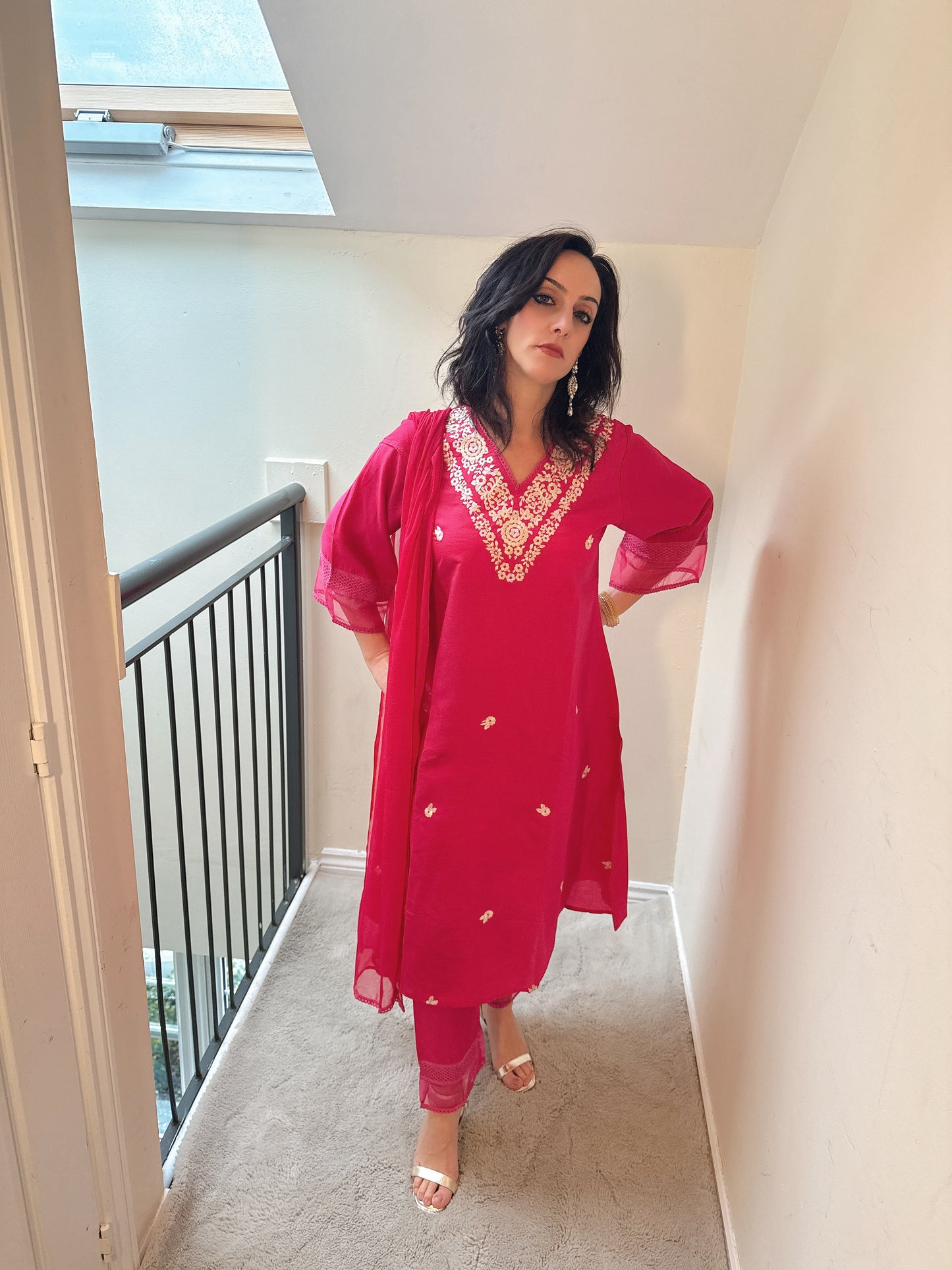 KIA Fuchsia Embroidered Cotton Silk Kurta Set