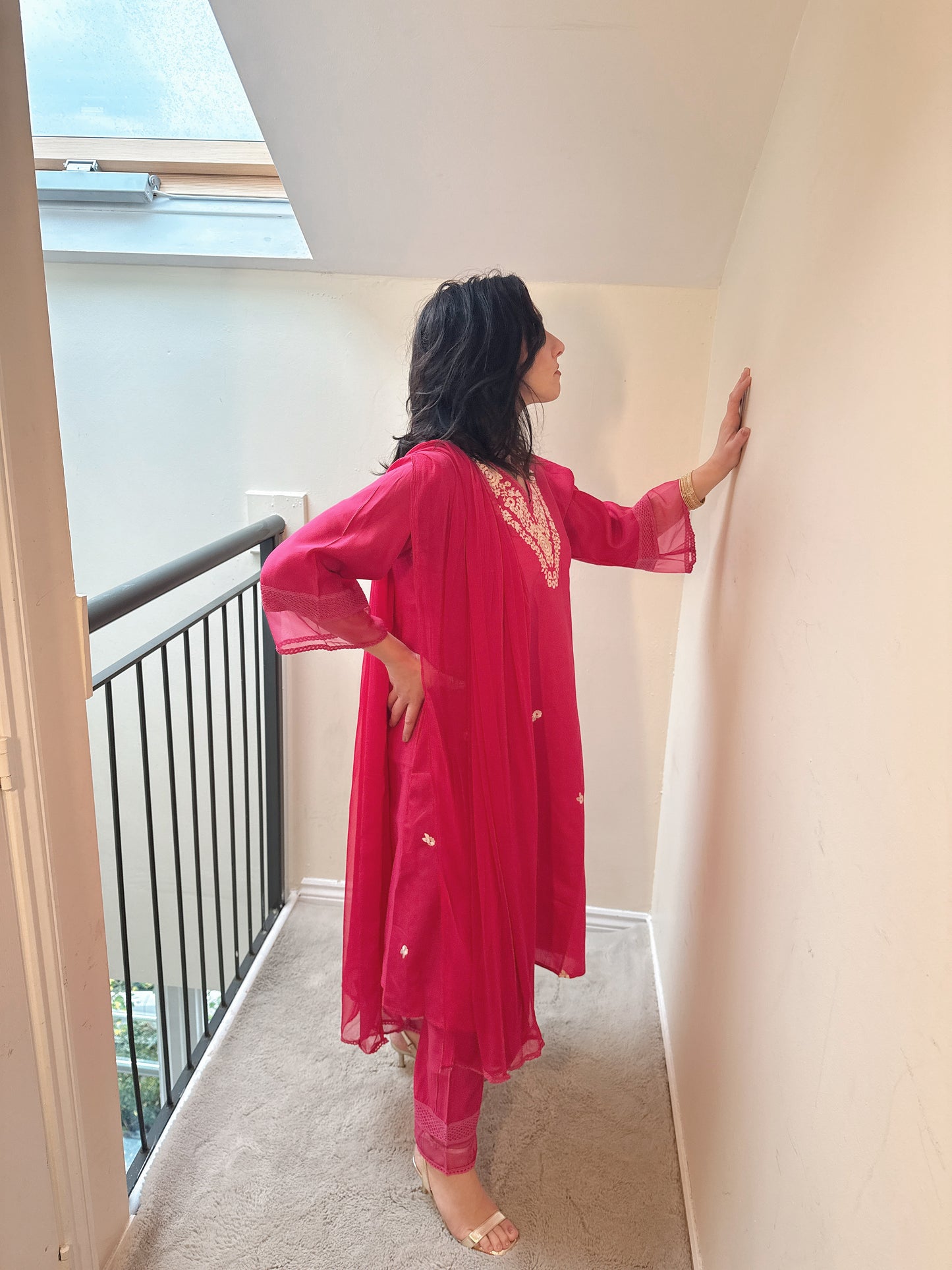 KIA Fuchsia Embroidered Cotton Silk Kurta Set