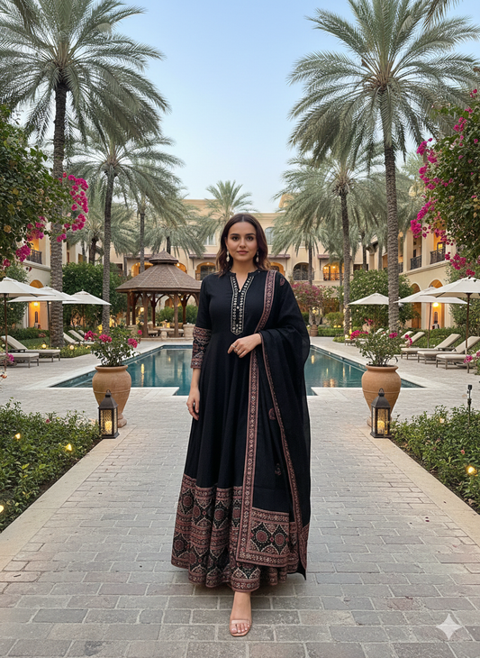 Aasma- Black Ethnic Flare Dress