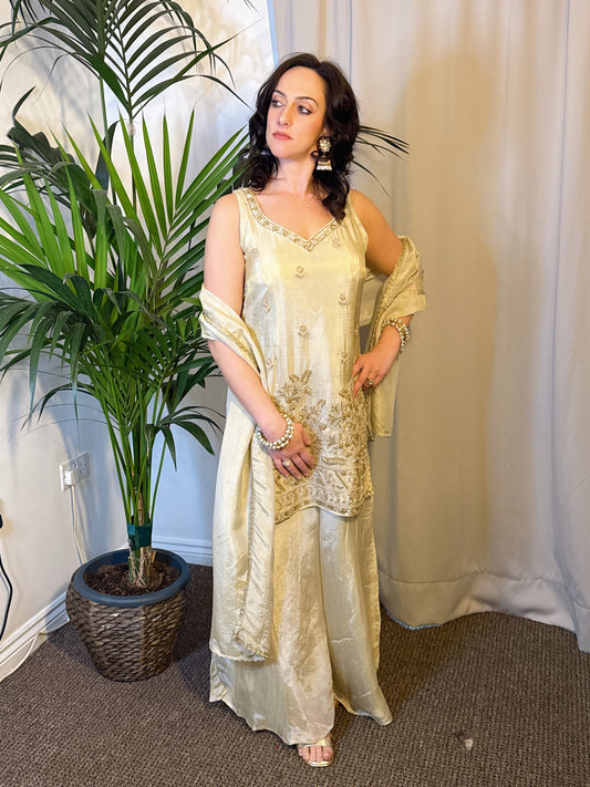 Vera Champagne Gold Embroidered Three-Piece Set