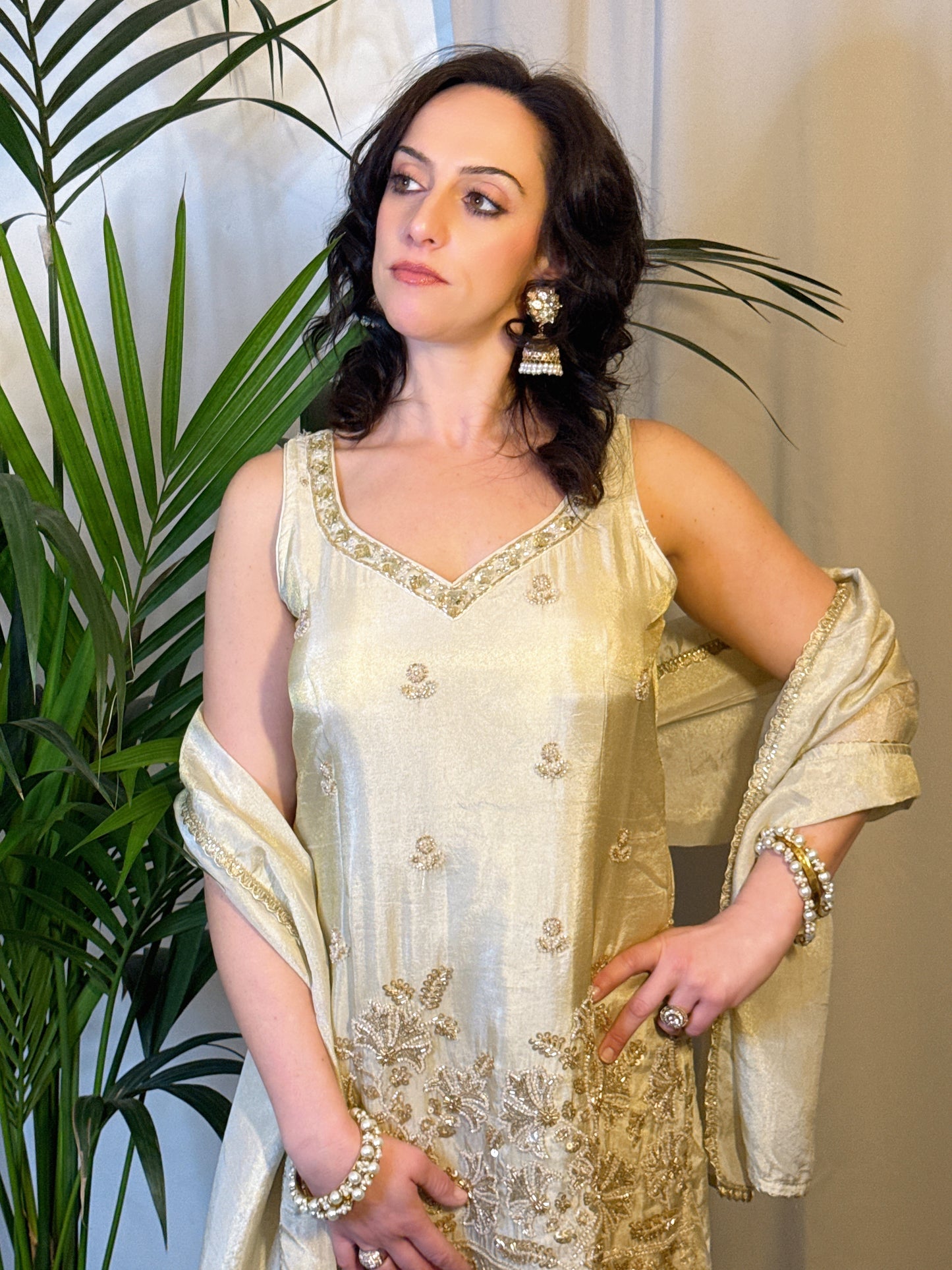 Vera Champagne Gold Embroidered Three-Piece Set