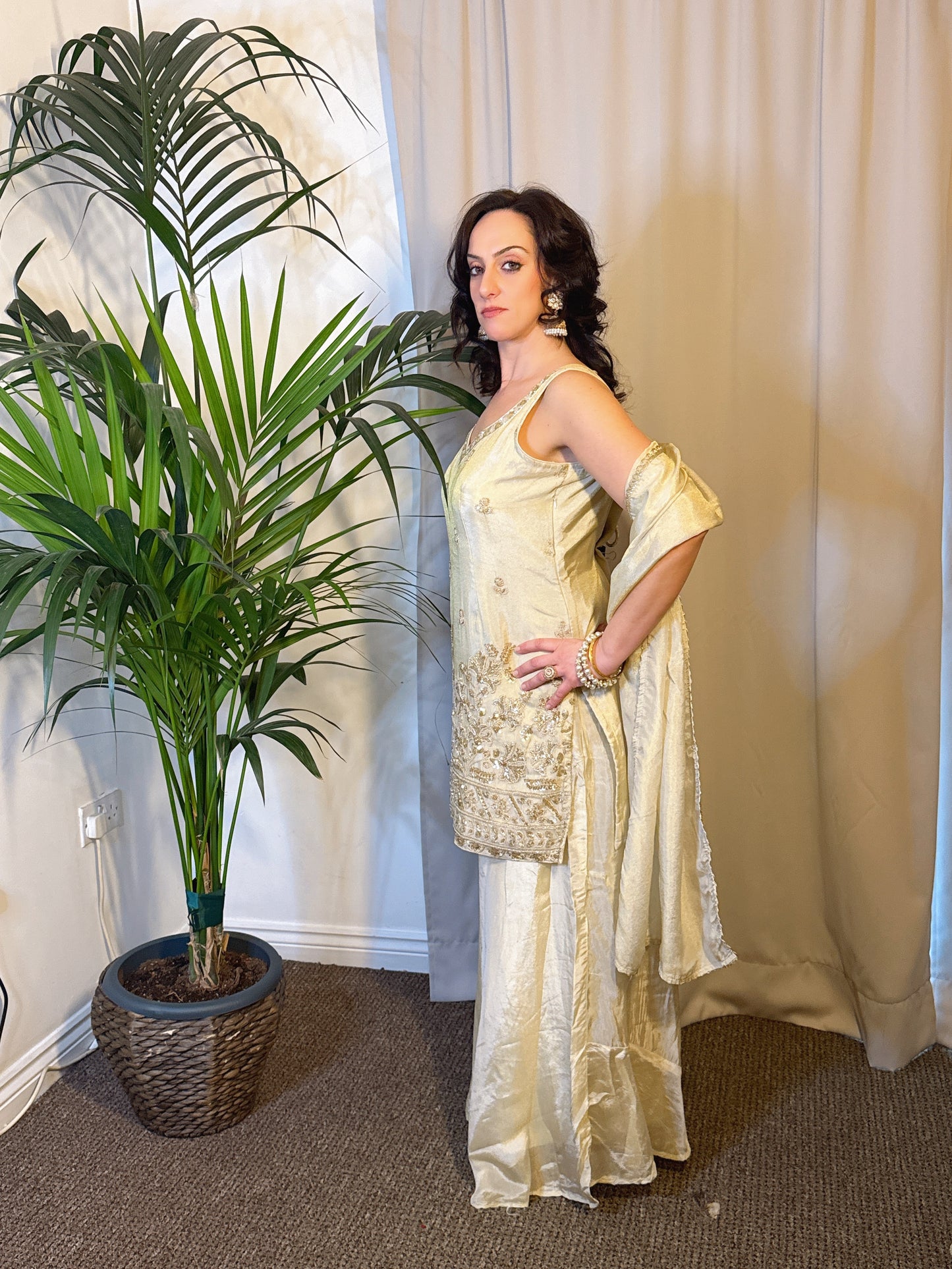 Vera Champagne Gold Embroidered Three-Piece Set