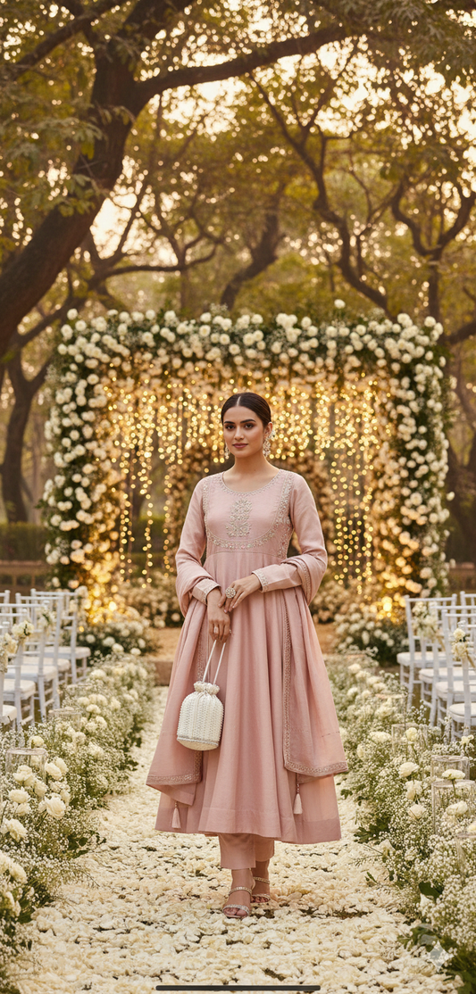 AMIRA –  Pink Blush   Floral Embroidered Anarkali Suit Set