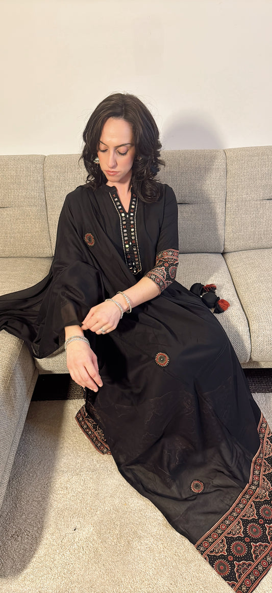 Aasma- Black Ethnic Flare Dress