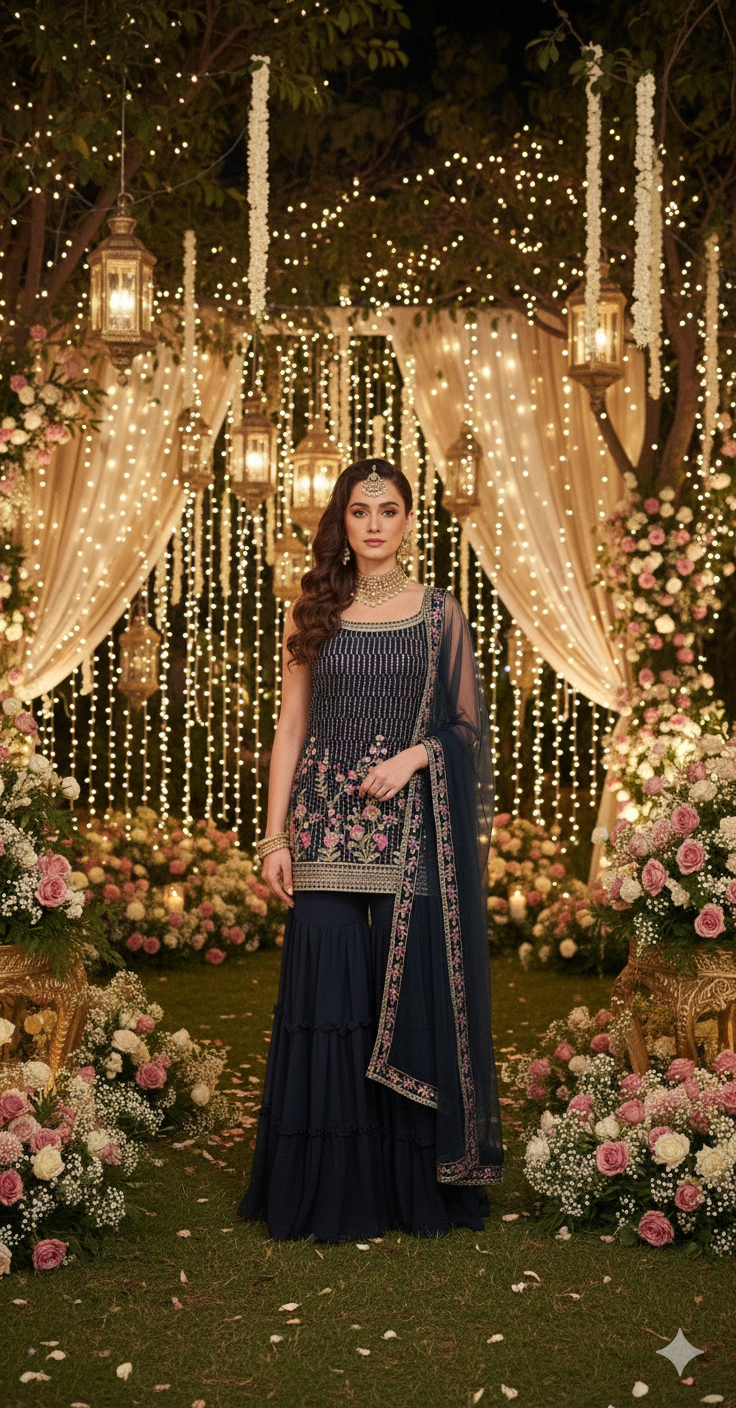 KIARA – Navy Sharara Set