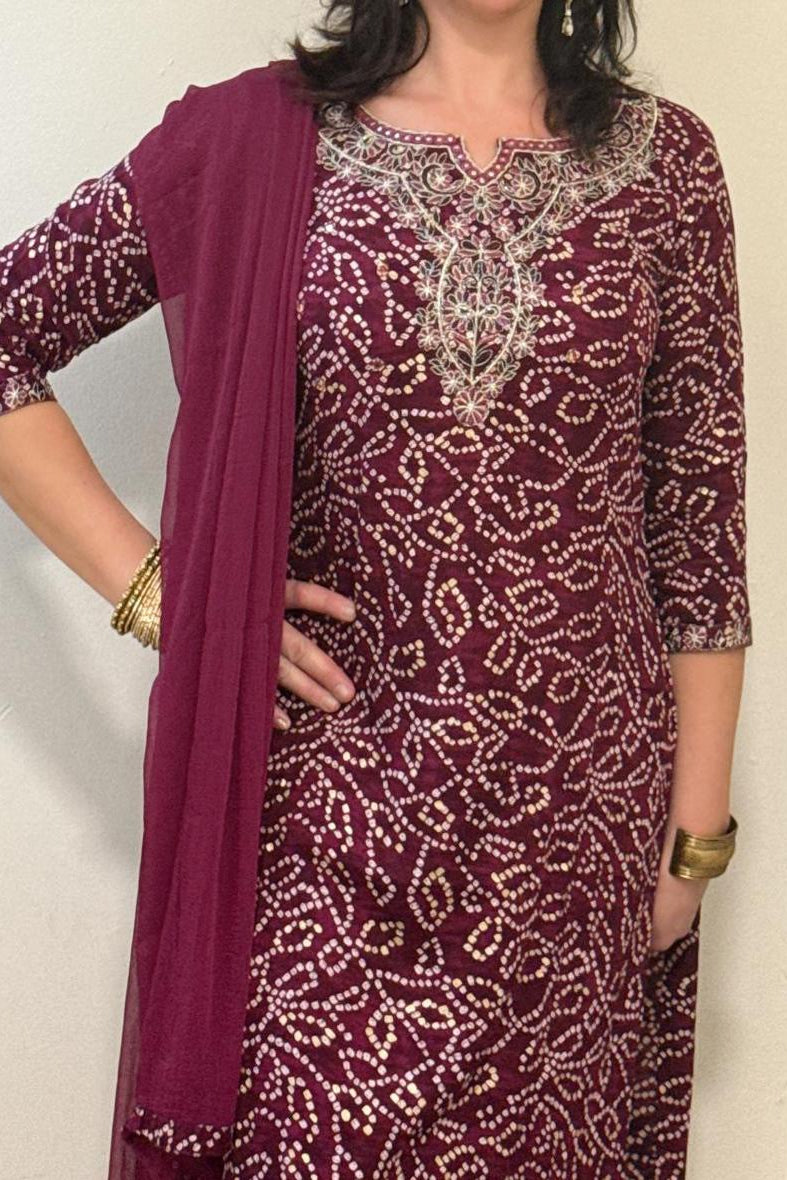 RAAYA  Purple Bandhani Print Embellished Kurta Set