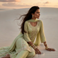 Diya Pistachio Green Silk Blend Hand embellished  Kurta Palazzo Set AI sitting 