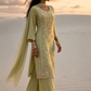 Diya Pistachio Green Silk Blend Hand embellished  Kurta Palazzo Set AI standing pose 