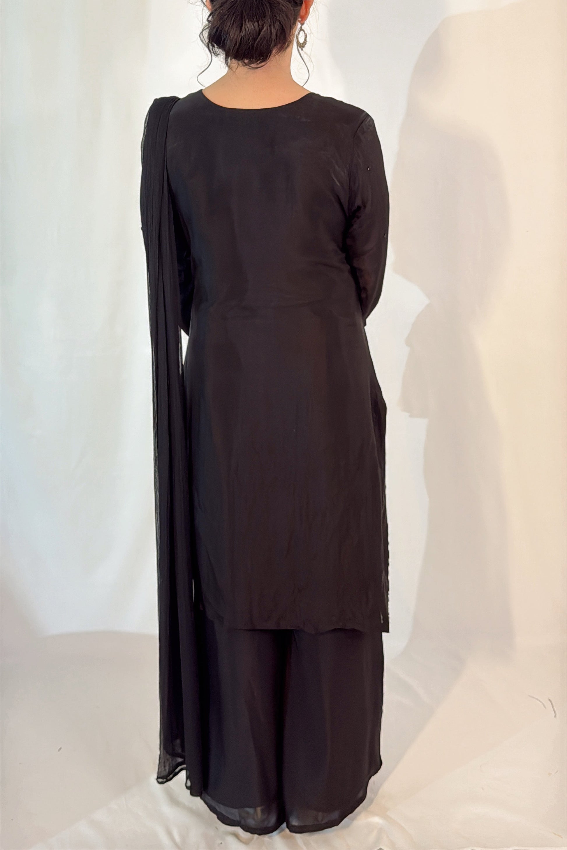 HIBA Black Silk Blend Embroidered Kurta Palazzo Set Back