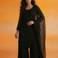 HIBA Black Silk Blend Embroidered Kurta Palazzo Set Main Picture Two
