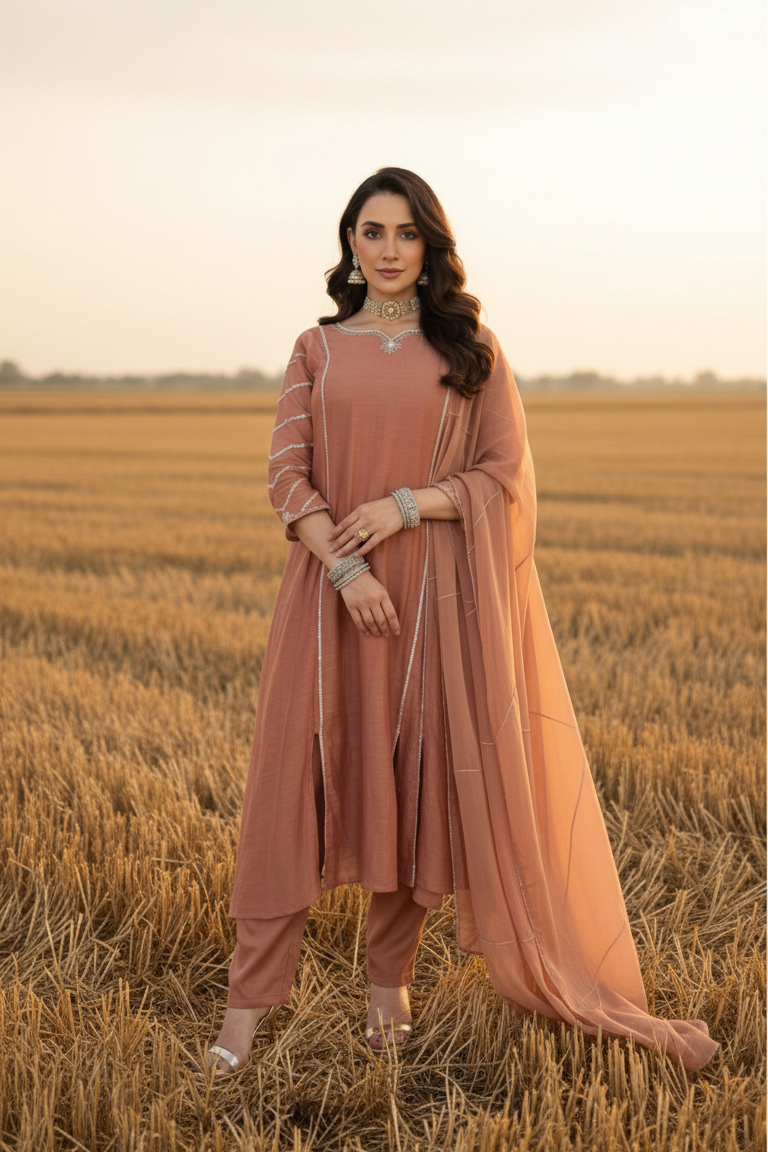 IMAN_Peach_Mul_Chanderi_Embellished_3PC_Suit_Set Outfit