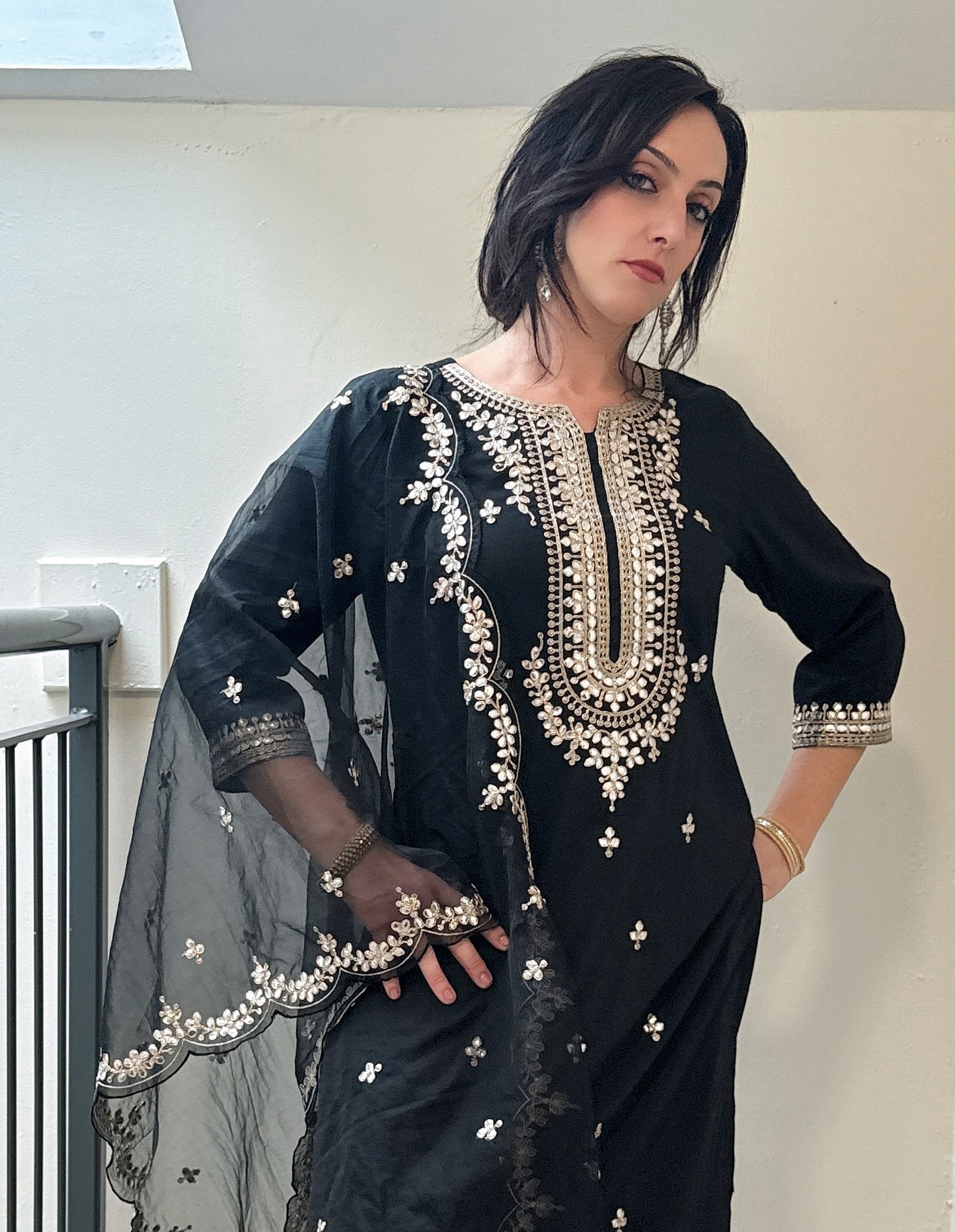 RHEA – Black Pearl & Zari Embroidered Silk Blend Suit Set
